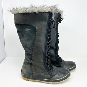 Sorel Cate The Great Women's Black Gray Leather Knee High Snow Boots Size 10